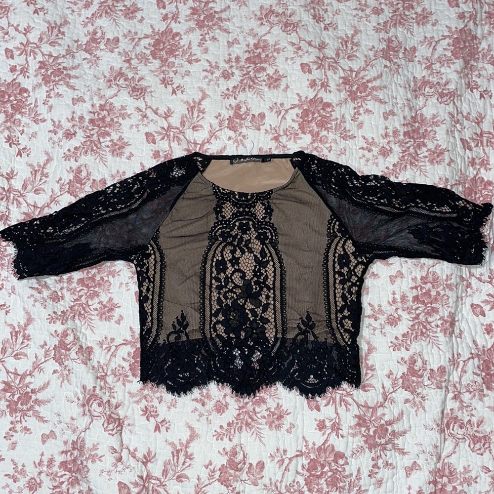 FOR LOVE & LEMONS vintage lace black crop top S